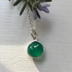 Gemstone necklace with green onyx crystal gemstone pendant on silver cable chain