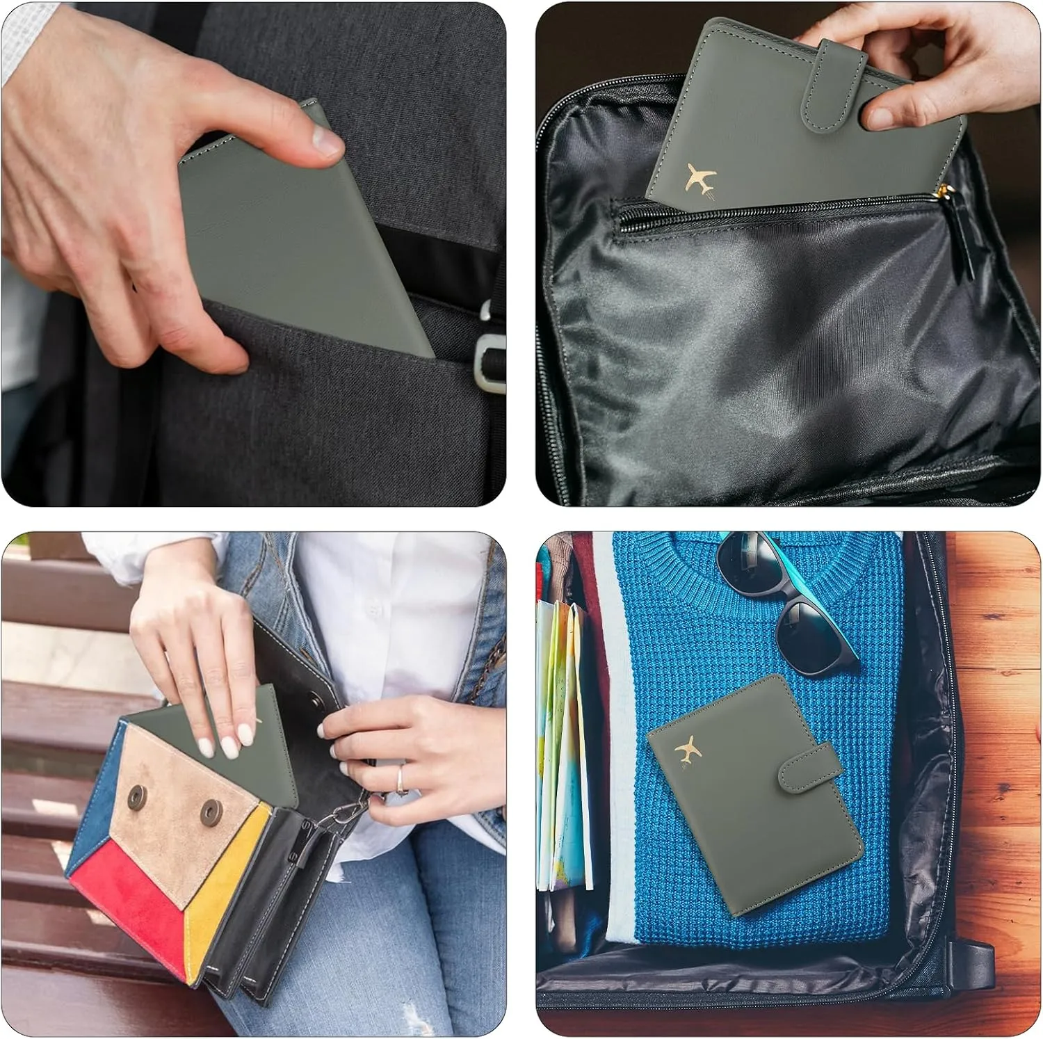 GOAUS Passport Holder for Travel with Airtag Card Slots, Money Pocket, Women Men RFID Blocking Wallet Book Case Green