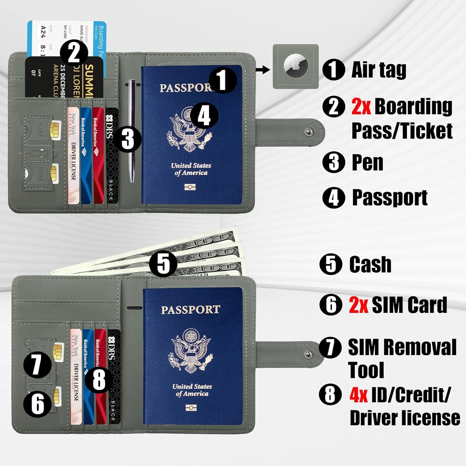 GOAUS Passport Holder for Travel with Airtag Card Slots, Money Pocket, Women Men RFID Blocking Wallet Book Case Green
