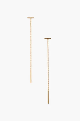 Gold Bar Chain Thread Earrings