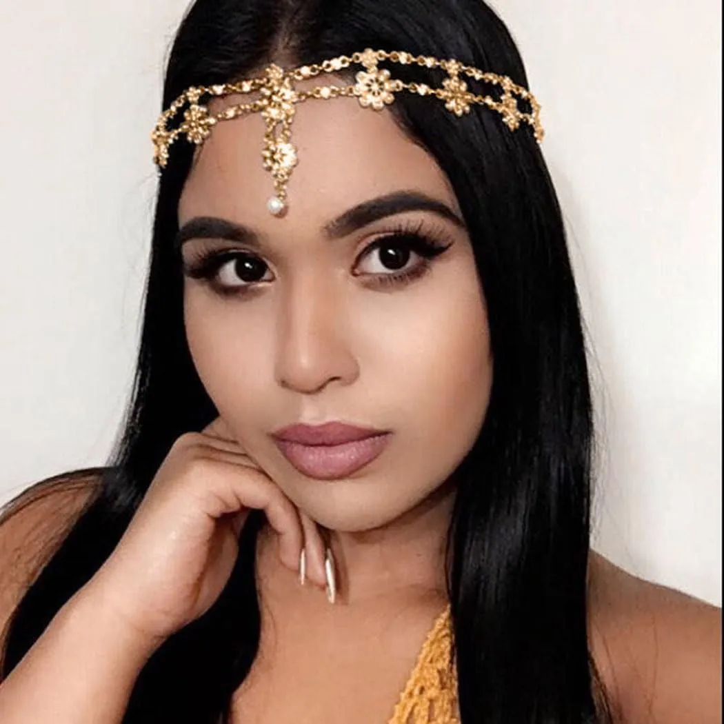 Gold Head Chain Jewerly Rhinestone Hair Headpiece Wedding Headband Chain Crystal Hair Accessories for Women
