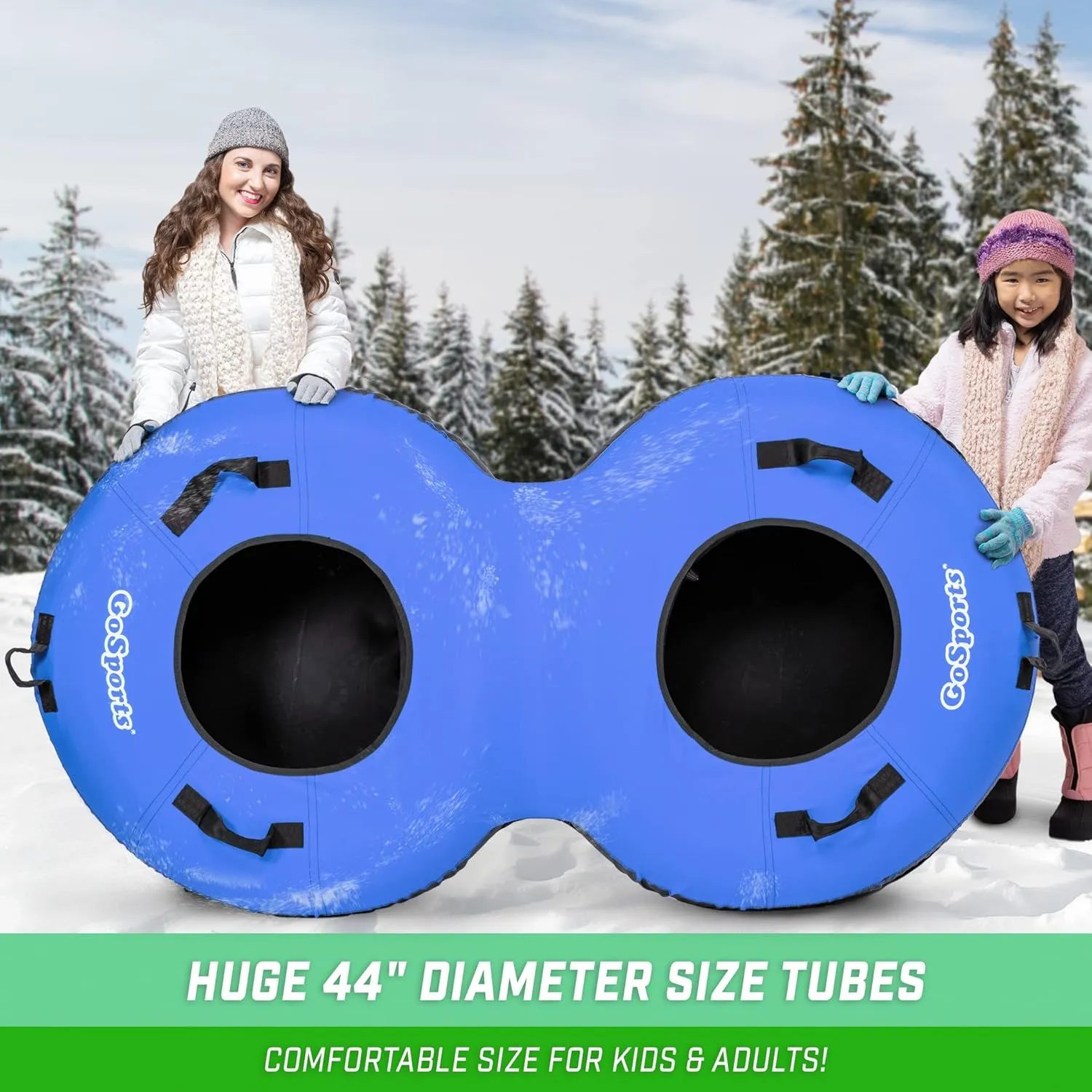 GoSports Heavy Duty 2 Person Winter Snow Tube with Premium Canvas Cover - Choose America, Blue, Red or Retro