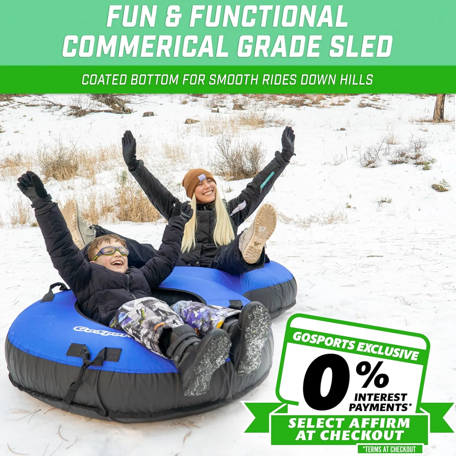 GoSports Heavy Duty 2 Person Winter Snow Tube with Premium Canvas Cover - Choose America, Blue, Red or Retro