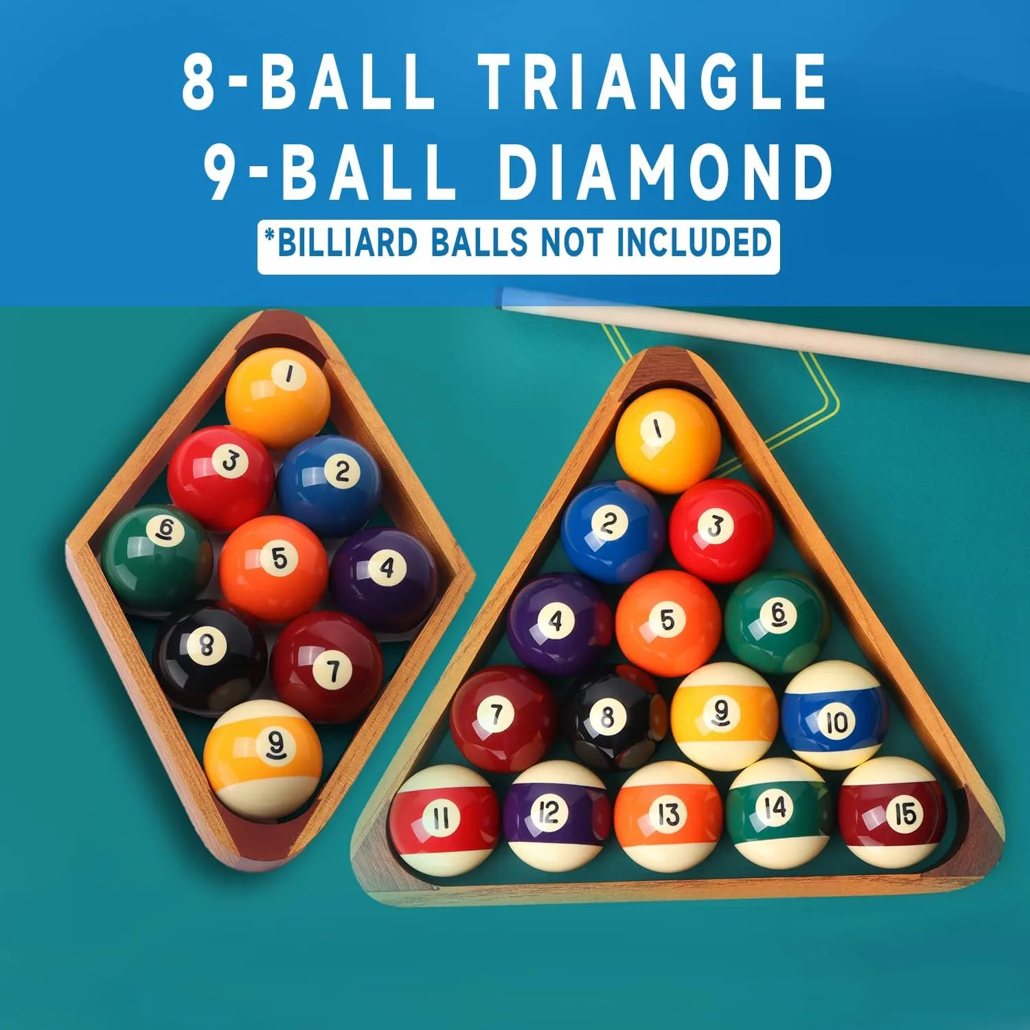 GSE Games & Sports Expert Solid Wood Billiard 8-Ball Triangle / 9-Ball Diamond Pool Ball Racks for 2-1/4" Pool Balls, Pool Table Accessories