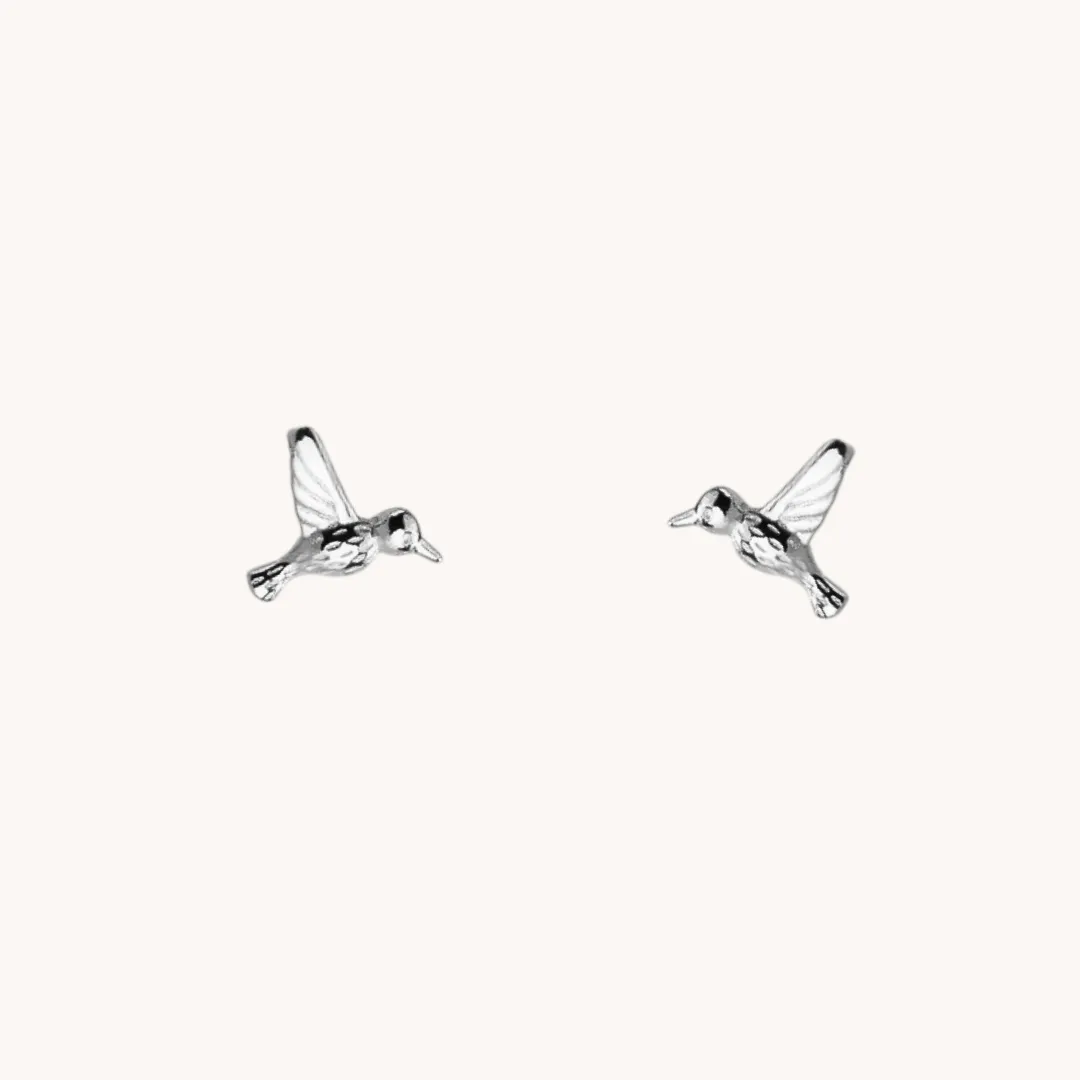 Humming Bird Silver Stud Earrings