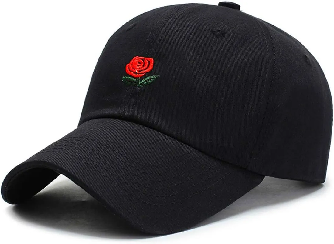 IMIKE Rose Baseball Cap Adjustable Plain Cotton Rose Embroidere Dad Hat for Women Men