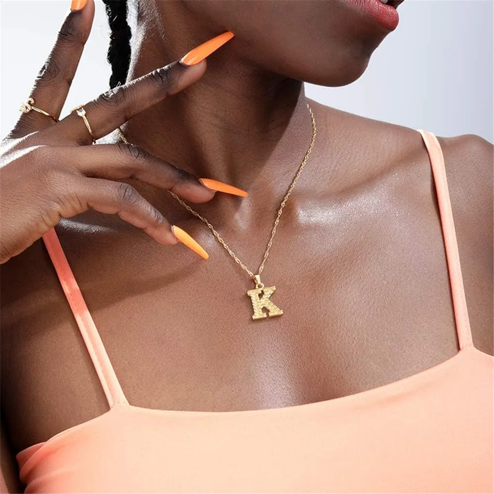 Initial Necklace for Women Men 14K Gold Plated 26 Letters Name Pendant Necklace