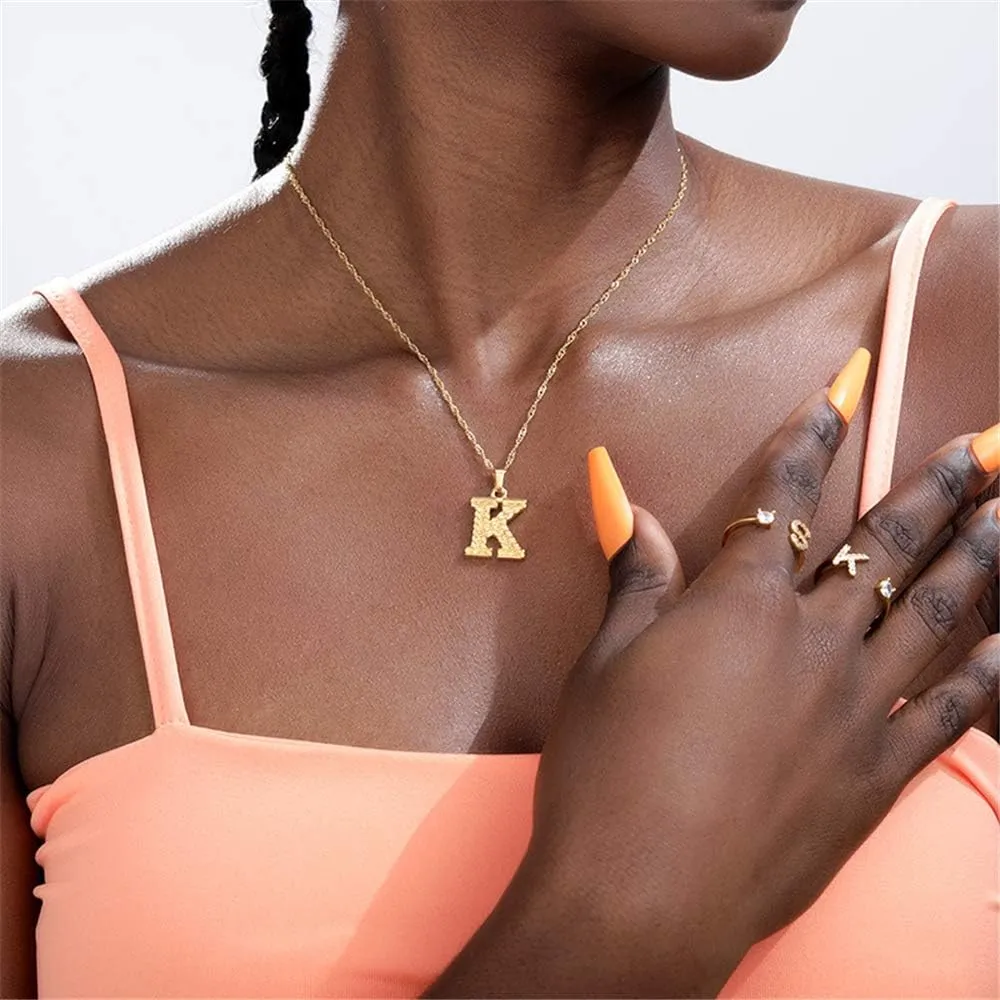 Initial Necklace for Women Men 14K Gold Plated 26 Letters Name Pendant Necklace
