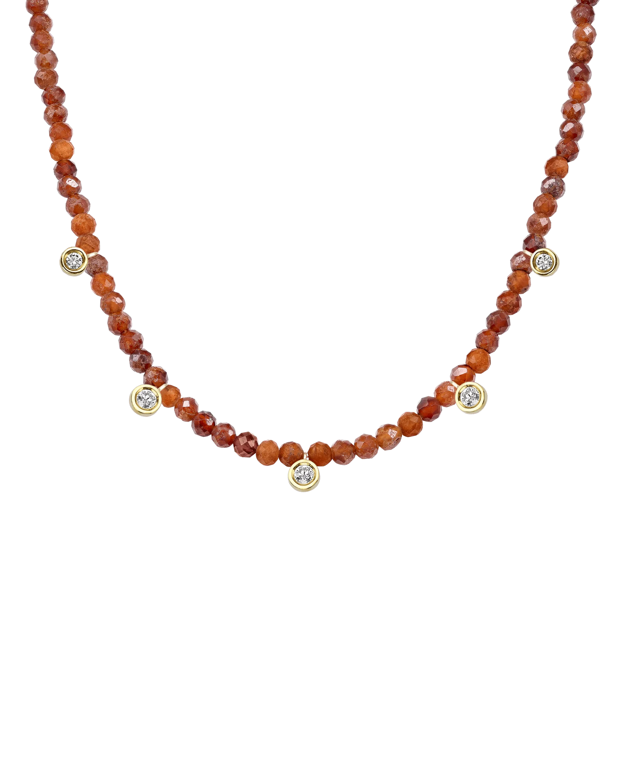 Jade Gemstone & Five diamonds Necklace - 14K Yellow Gold