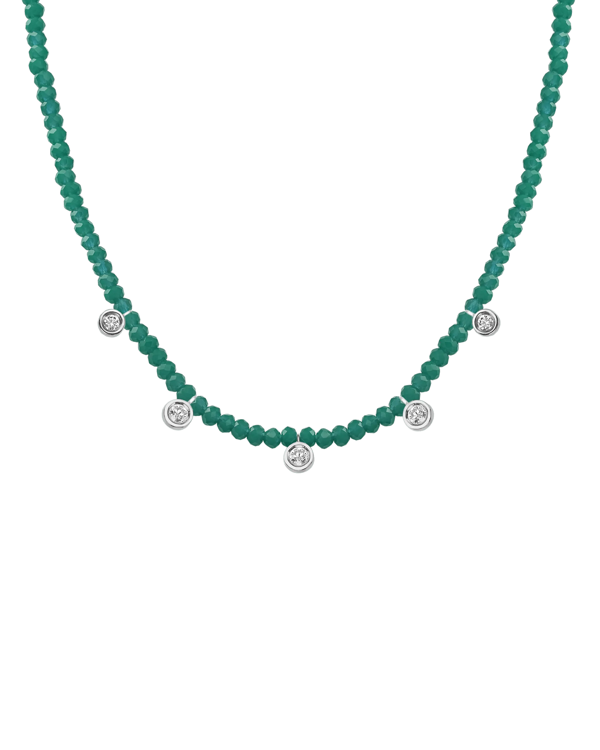 Jade Gemstone & Five diamonds Necklace - 14K Yellow Gold