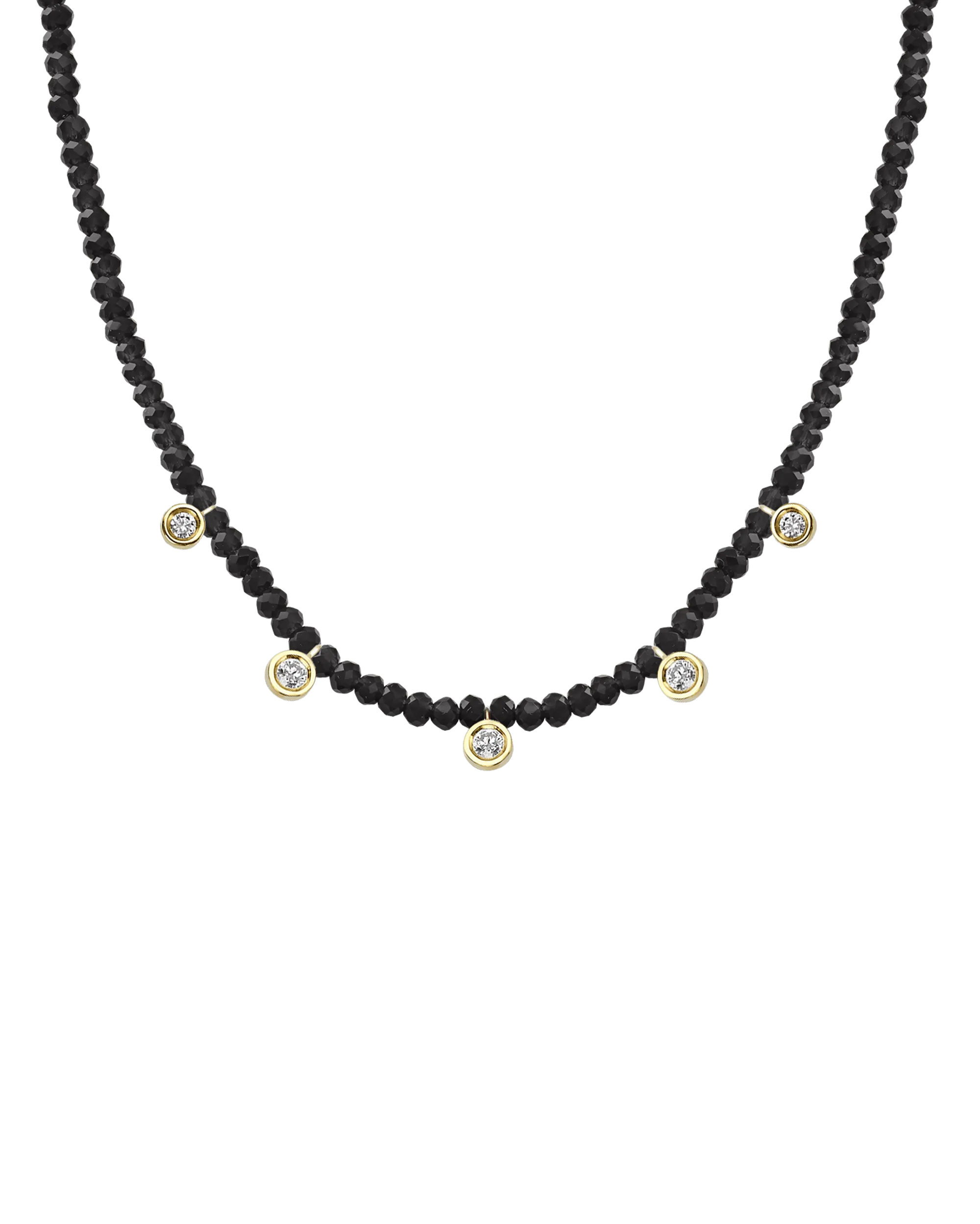 Jade Gemstone & Five diamonds Necklace - 14K Yellow Gold