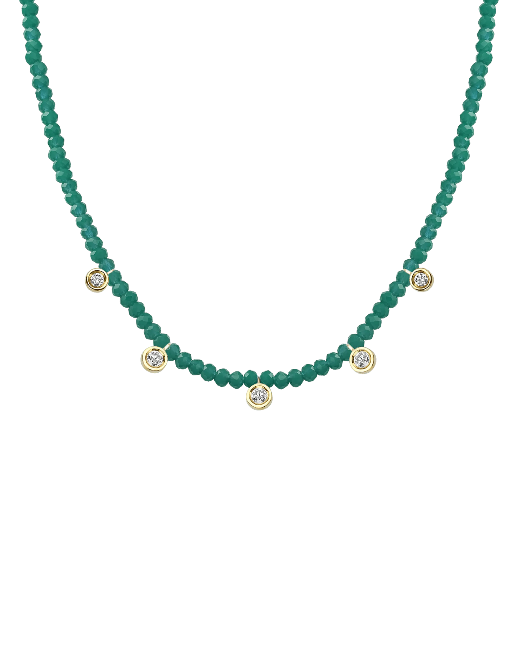 Jade Gemstone & Five diamonds Necklace - 14K Yellow Gold