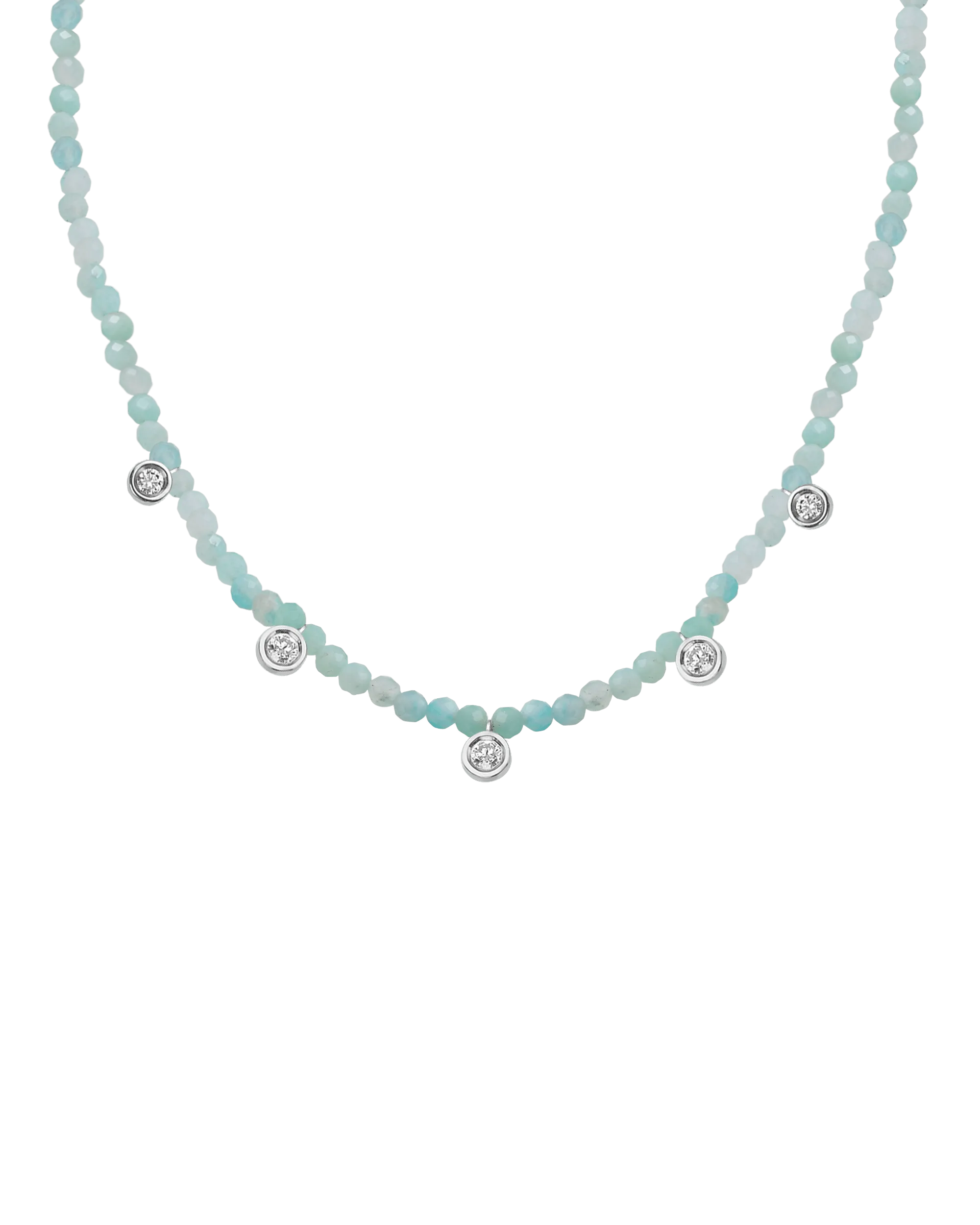 Jade Gemstone & Five diamonds Necklace - 14K Yellow Gold