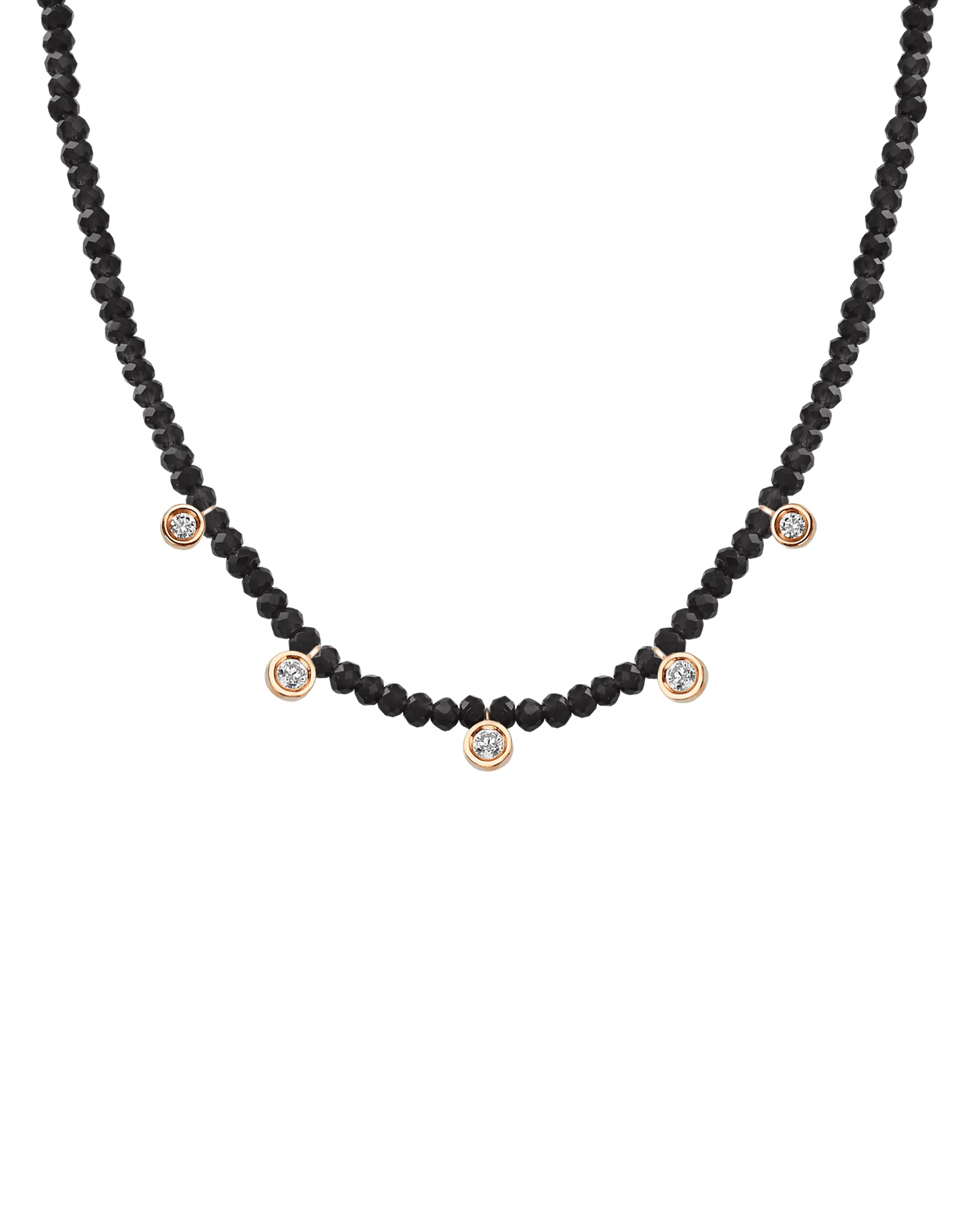 Jade Gemstone & Five diamonds Necklace - 14K Yellow Gold