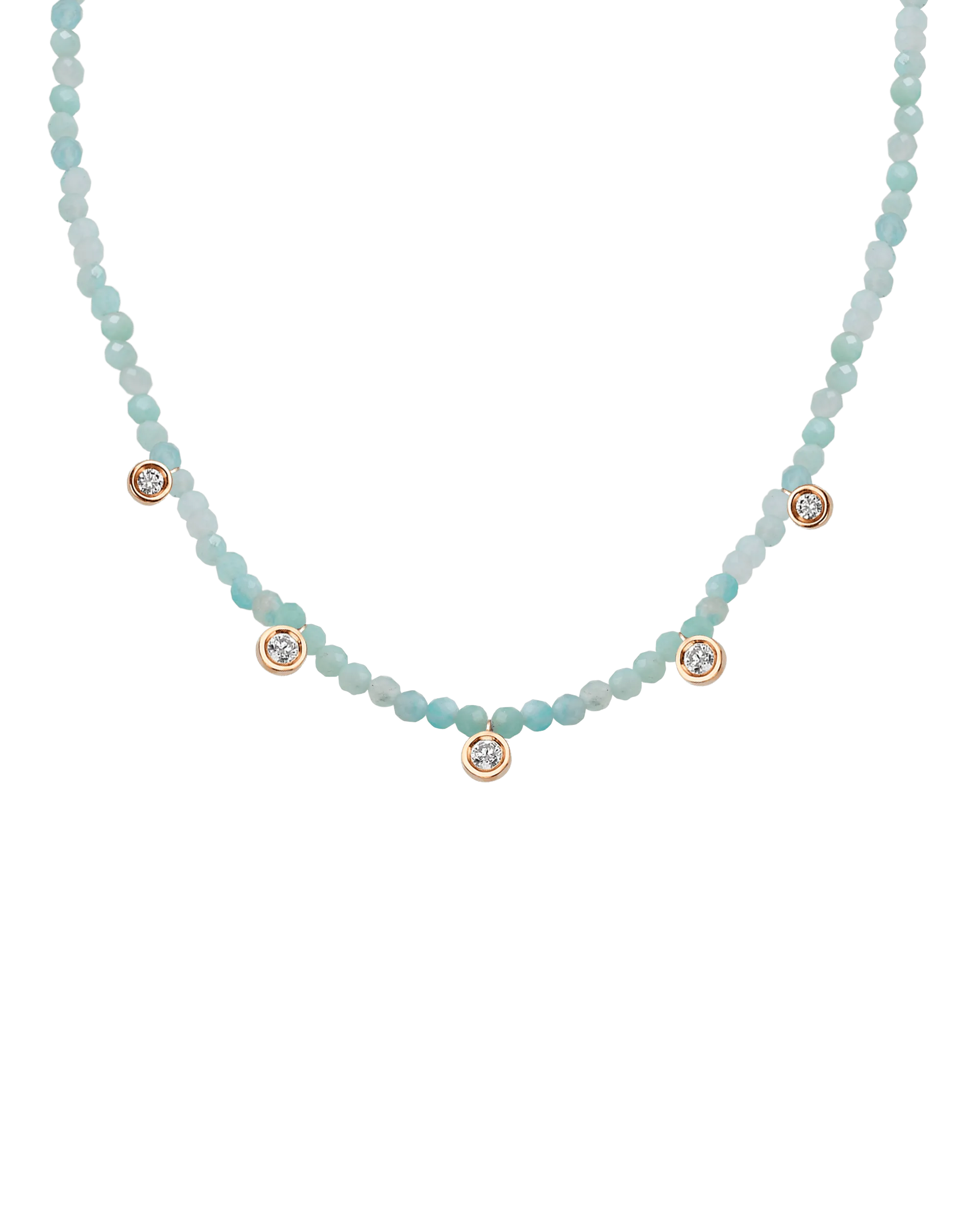 Jade Gemstone & Five diamonds Necklace - 14K Yellow Gold