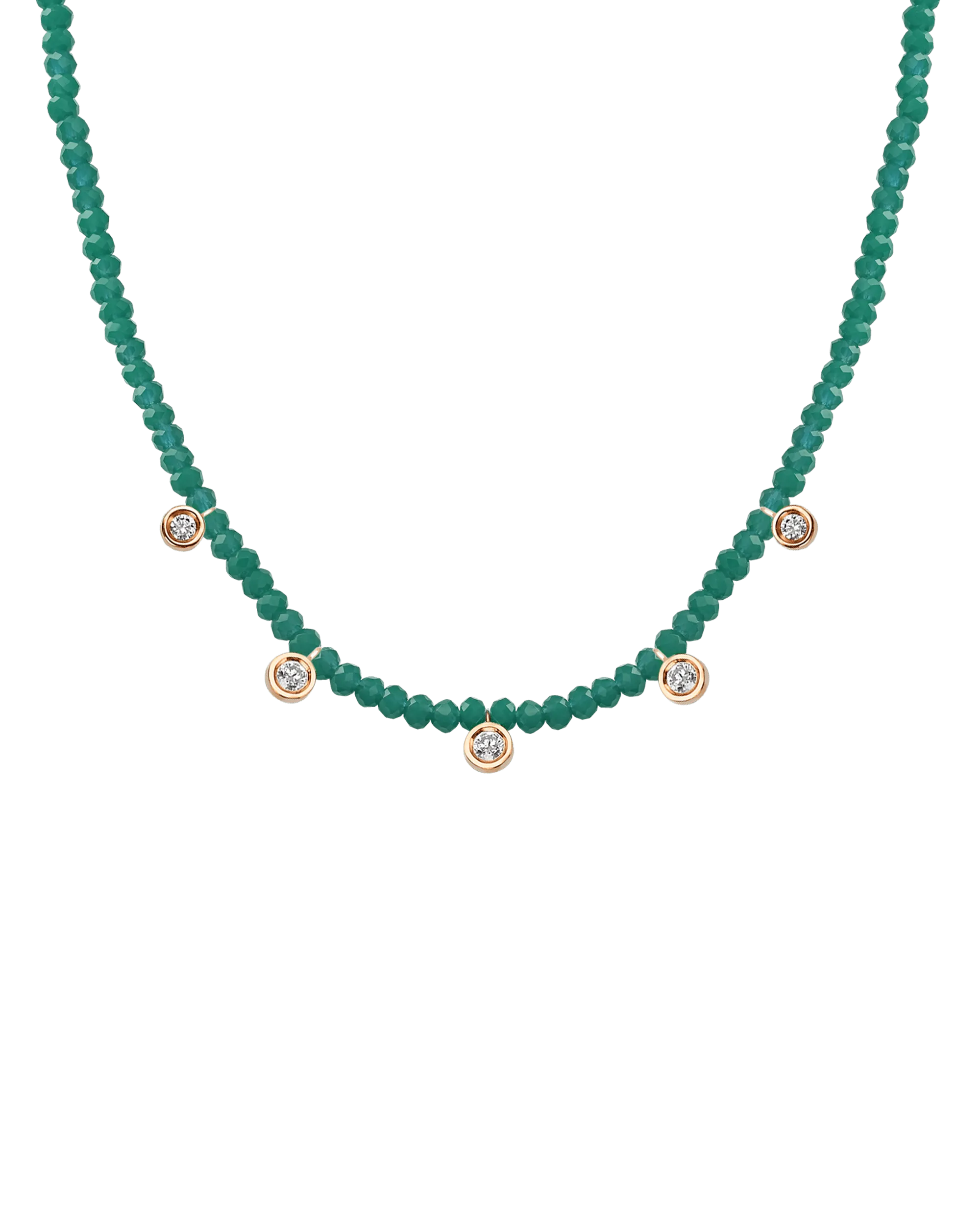 Jade Gemstone & Five diamonds Necklace - 14K Yellow Gold