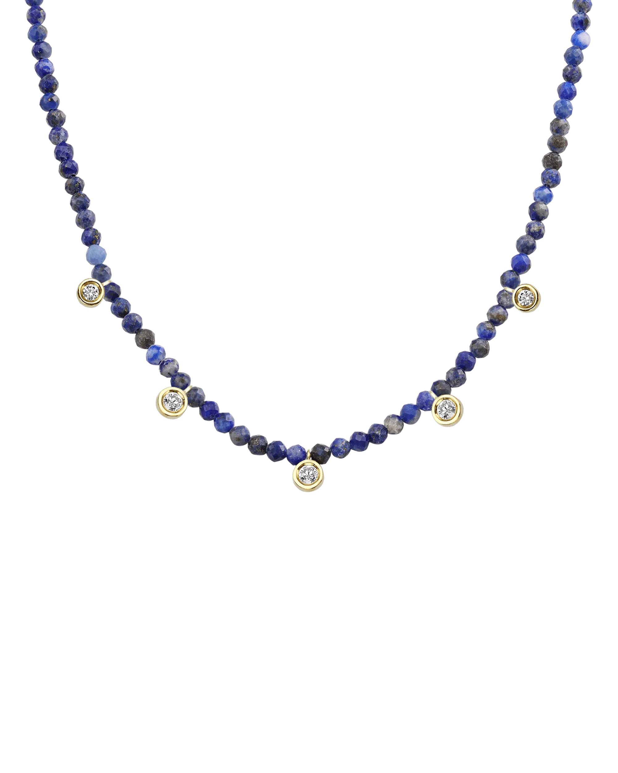 Jade Gemstone & Five diamonds Necklace - 14K Yellow Gold