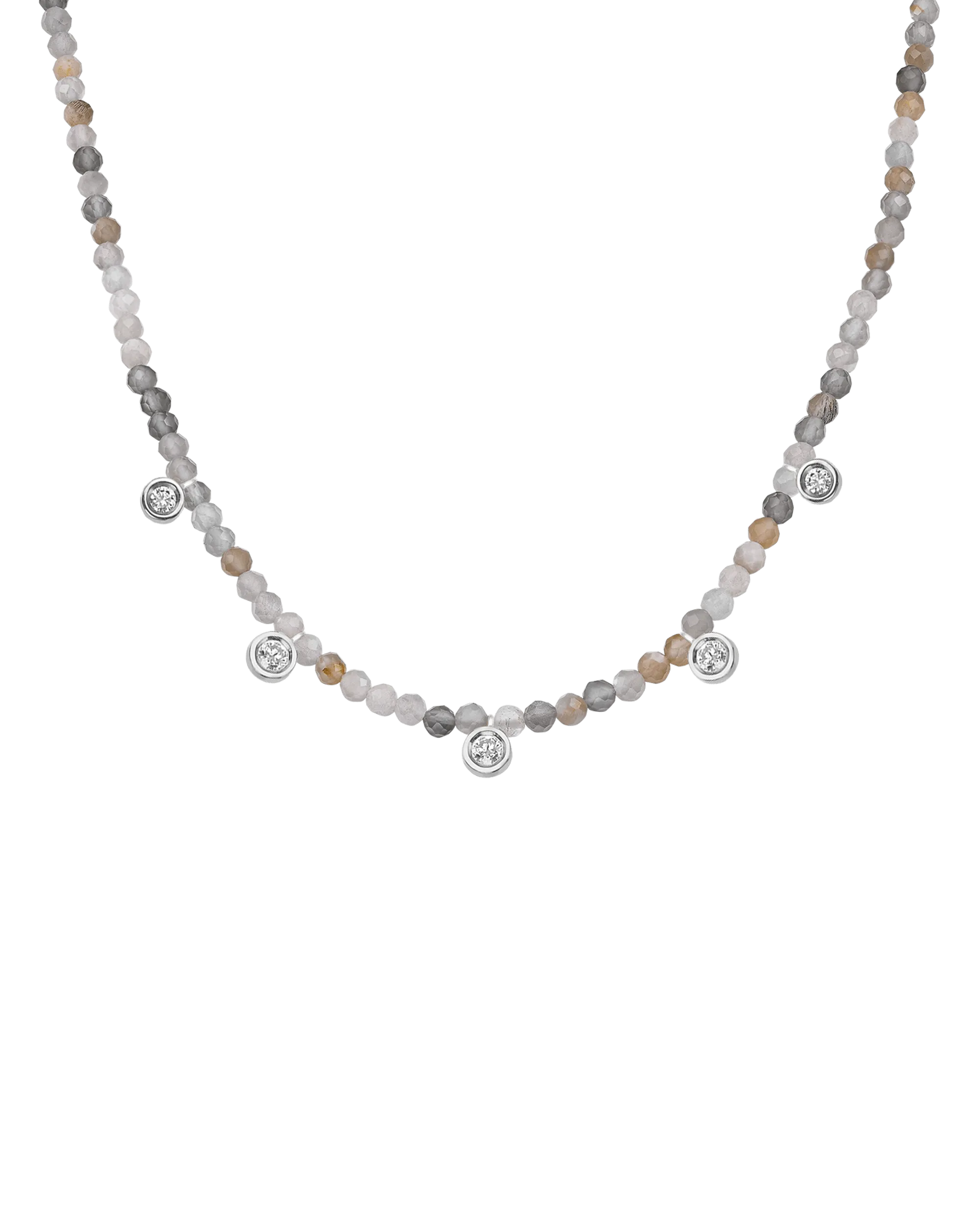 Jade Gemstone & Five diamonds Necklace - 14K Yellow Gold