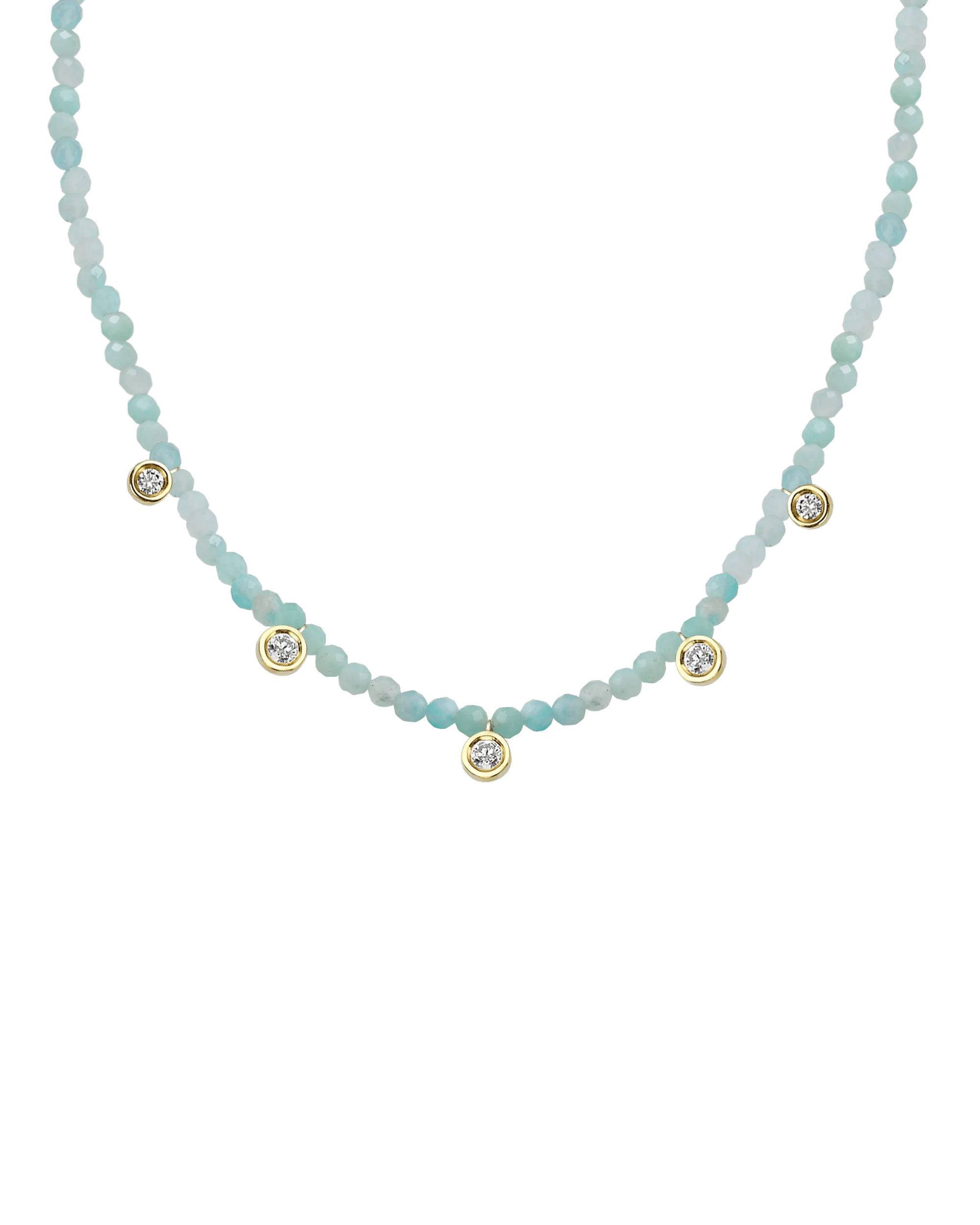Jade Gemstone & Five diamonds Necklace - 14K Yellow Gold