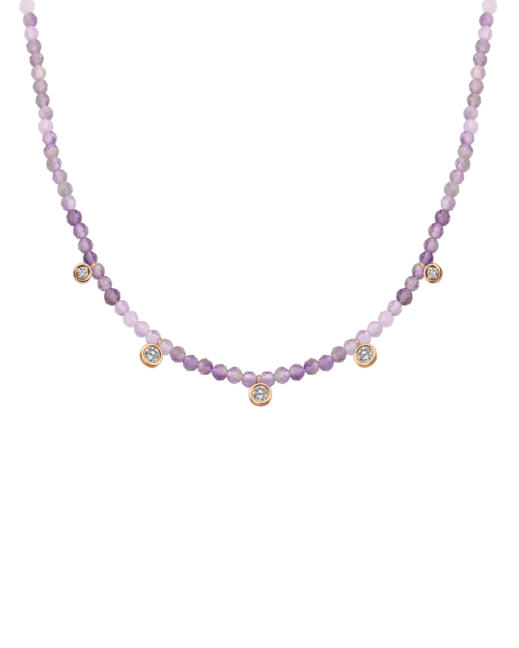 Jade Gemstone & Five diamonds Necklace - 14K Yellow Gold