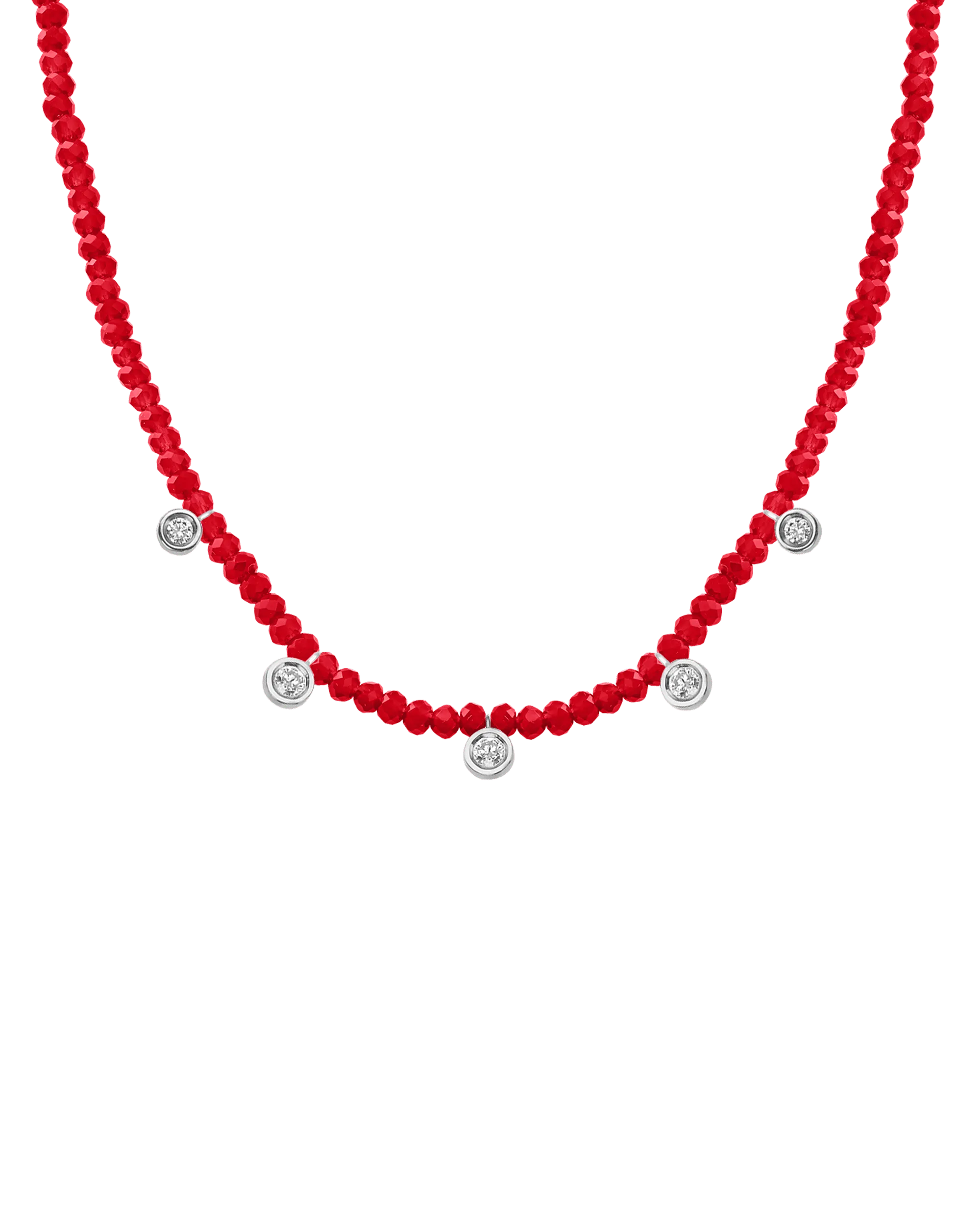 Jade Gemstone & Five diamonds Necklace - 14K Yellow Gold