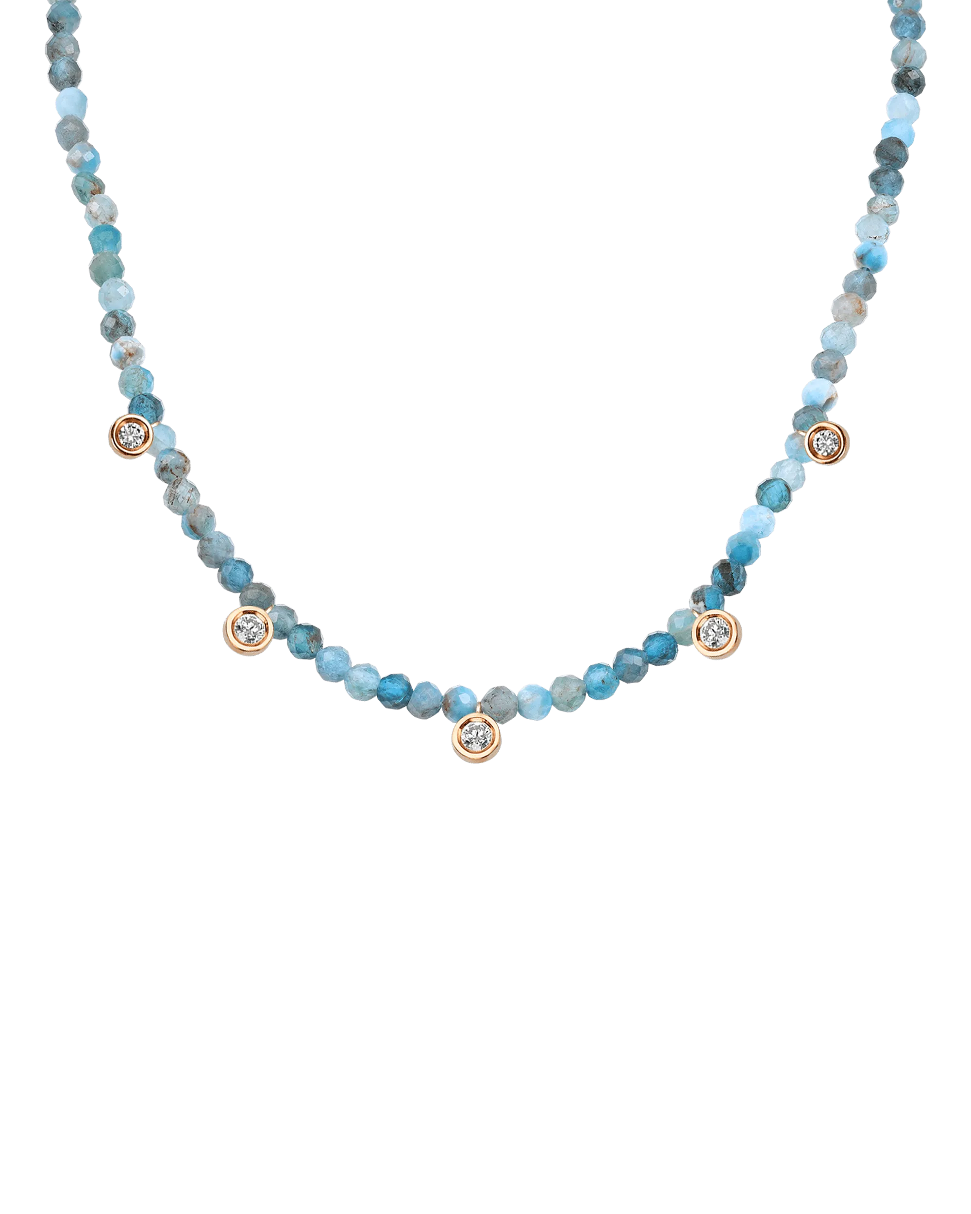Jade Gemstone & Five diamonds Necklace - 14K Yellow Gold