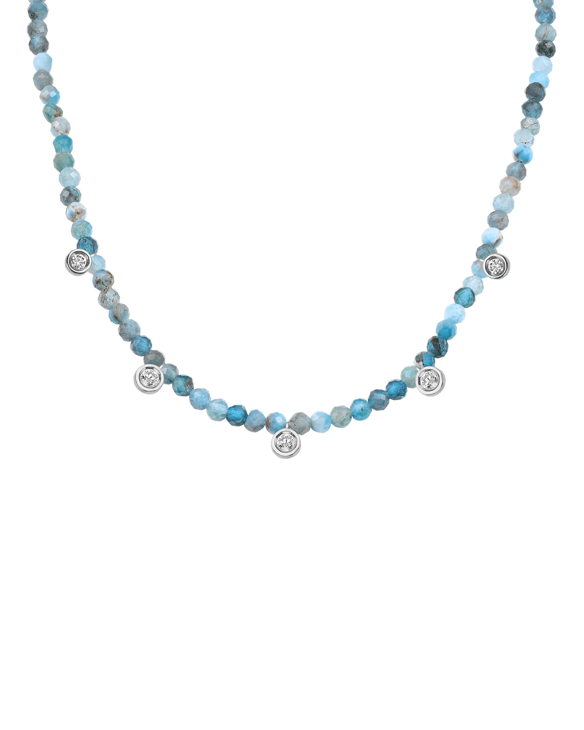 Jade Gemstone & Five diamonds Necklace - 14K Yellow Gold