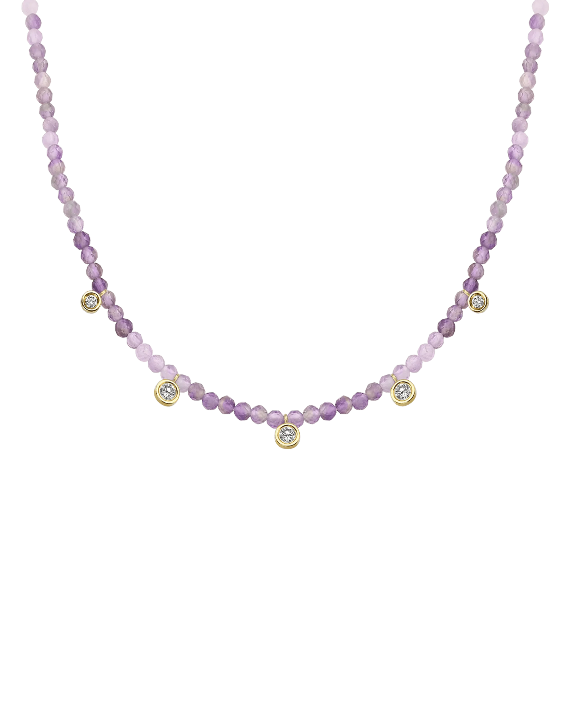 Jade Gemstone & Five diamonds Necklace - 14K Yellow Gold