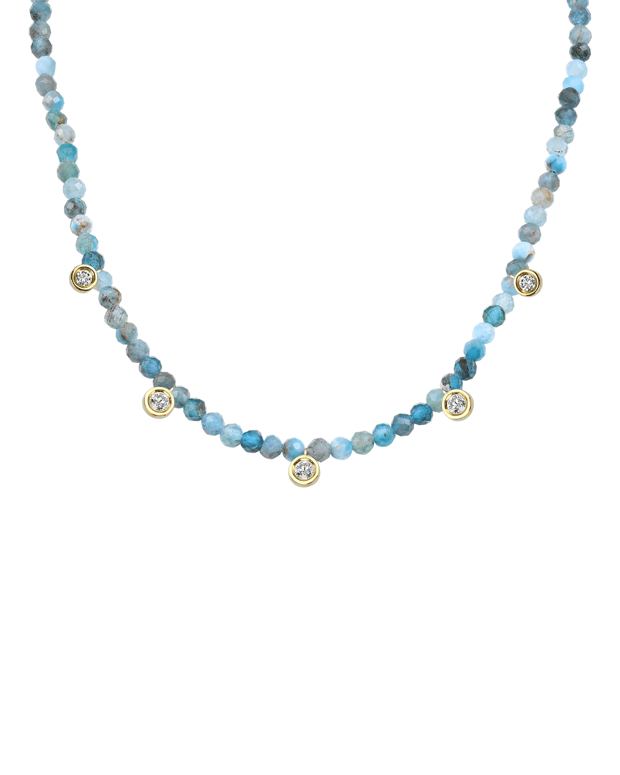 Jade Gemstone & Five diamonds Necklace - 14K Yellow Gold