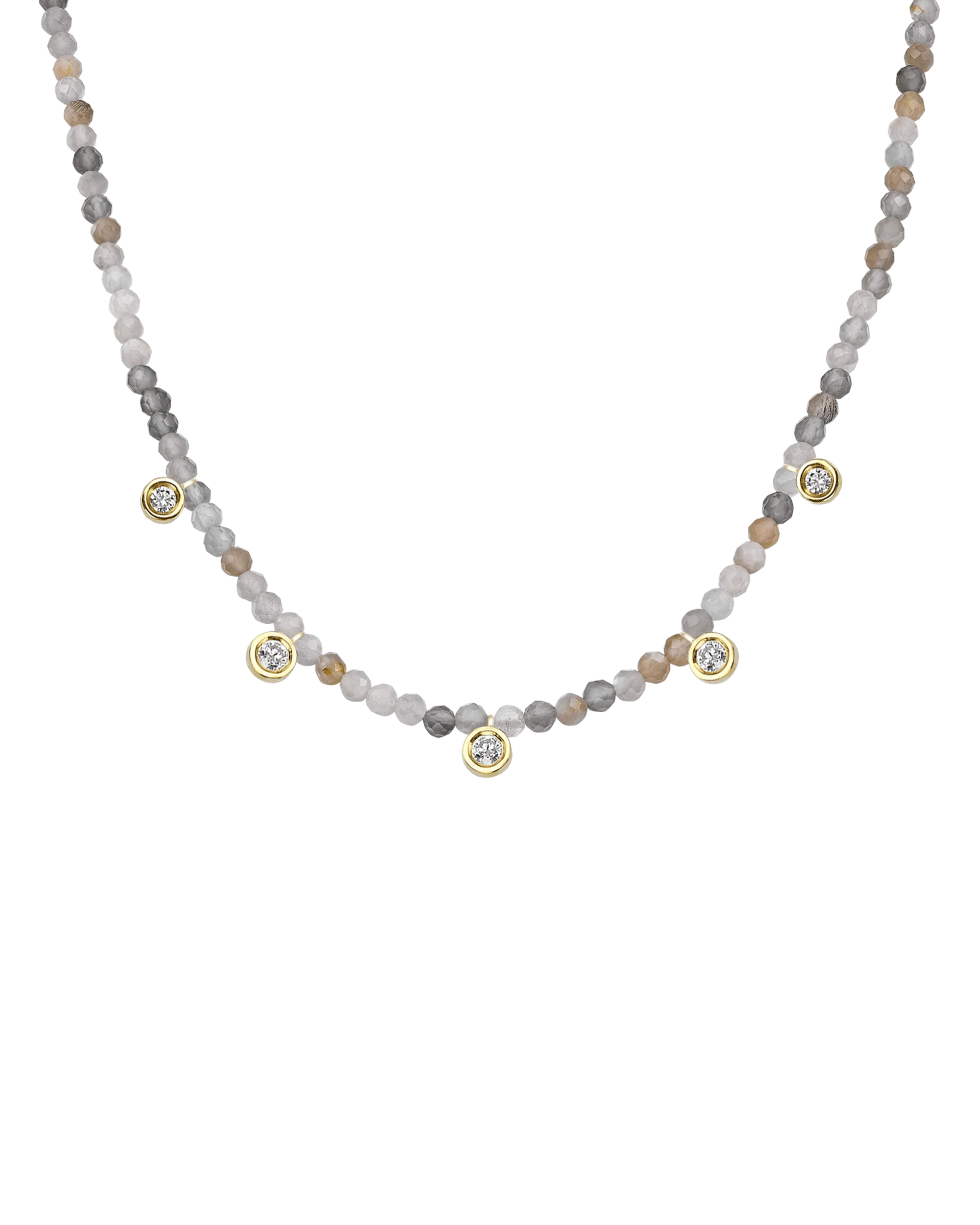 Jade Gemstone & Five diamonds Necklace - 14K Yellow Gold