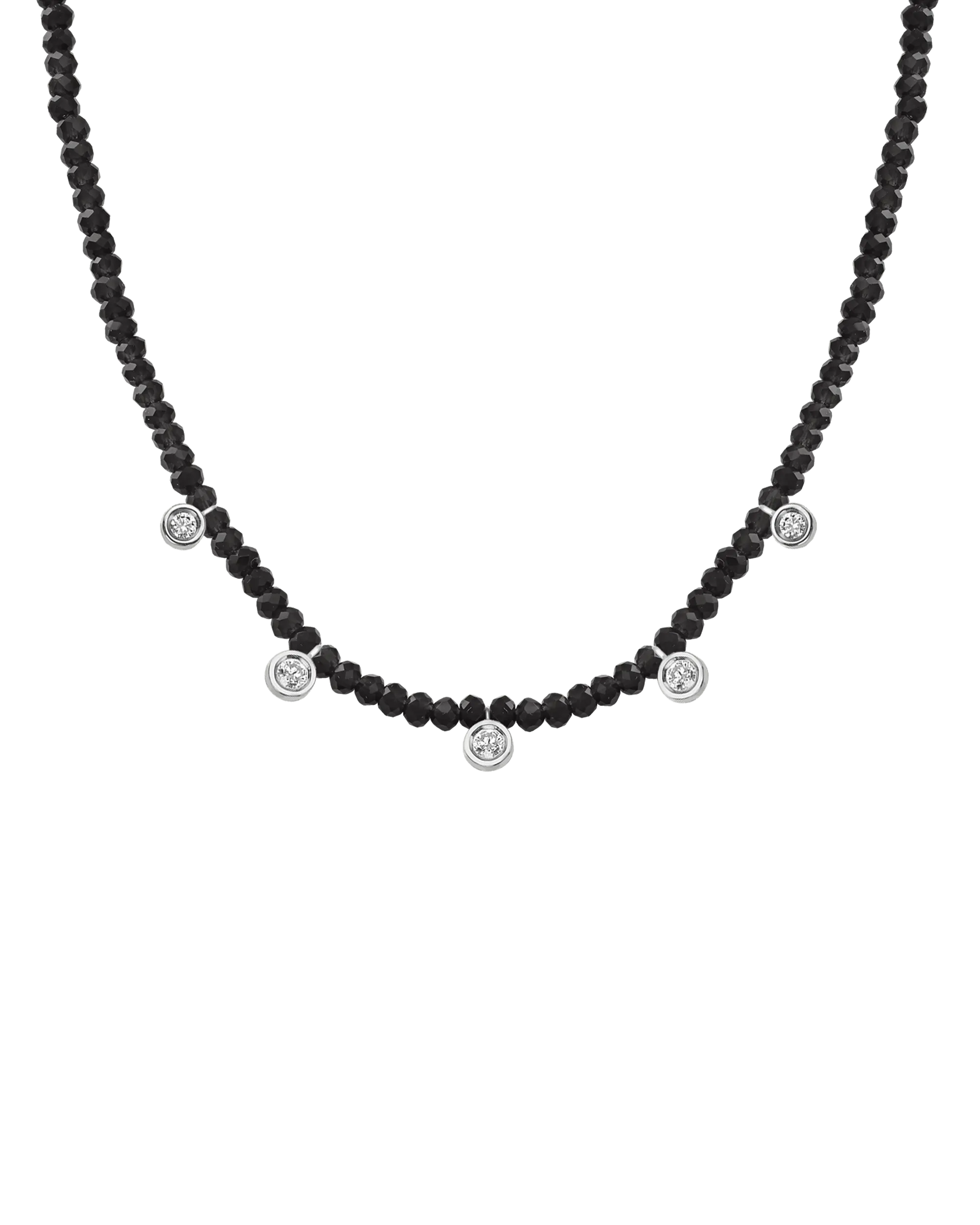 Jade Gemstone & Five diamonds Necklace - 14K Yellow Gold