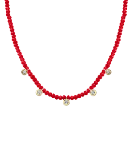 Jade Gemstone & Five diamonds Necklace - 14K Yellow Gold