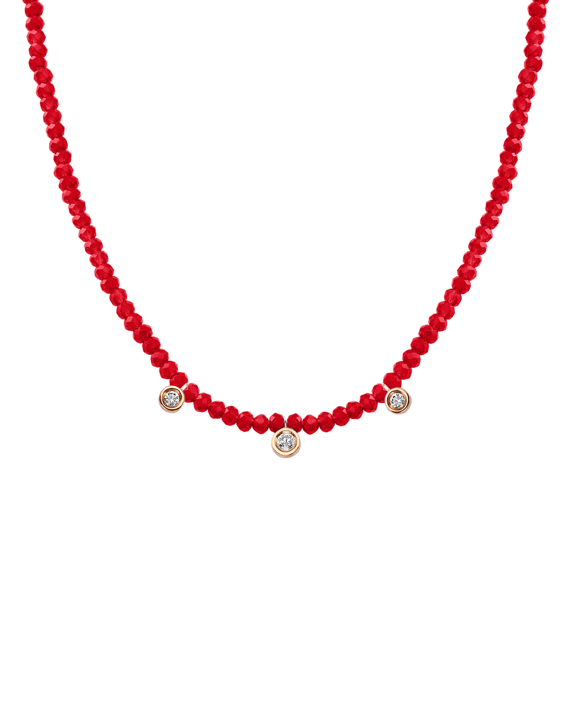 Jade Gemstone & Three diamonds Necklace - 14K Rose Gold