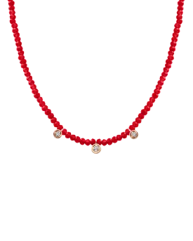 Jade Gemstone & Three diamonds Necklace - 14K Rose Gold