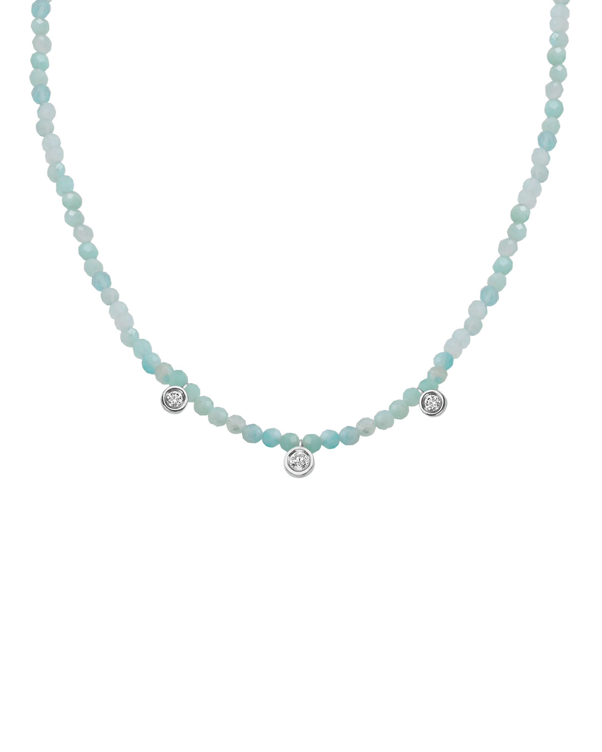 Jade Gemstone & Three diamonds Necklace - 14K Rose Gold