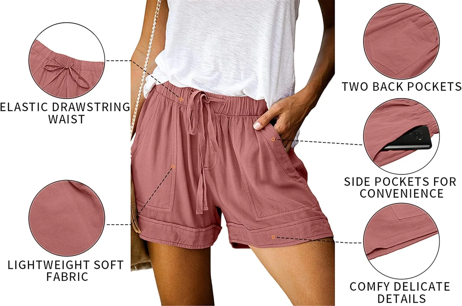KISSMODA Womens Summer Shorts Leopard/Camo/Solid/Floral Print Elastic Waist Pocketed Casual Pants