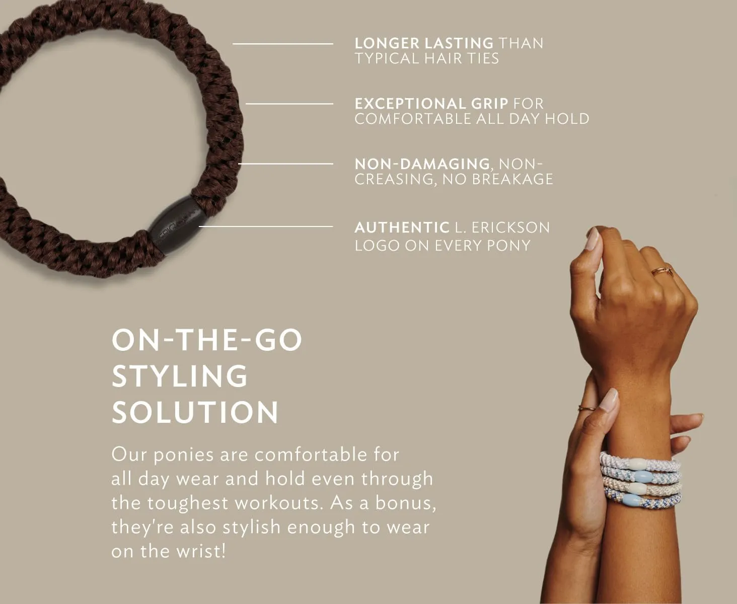 L. Erickson Grab & Go Pony Hair Ties - Denim Blue - 8 Pack Grab and Go Ponytail Holders - Hair Ties No Damage - Navy Light Blue Color Hair Bands Hair Accessories for Women