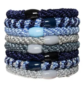 L. Erickson Grab & Go Pony Hair Ties - Denim Blue - 8 Pack Grab and Go Ponytail Holders - Hair Ties No Damage - Navy Light Blue Color Hair Bands Hair Accessories for Women