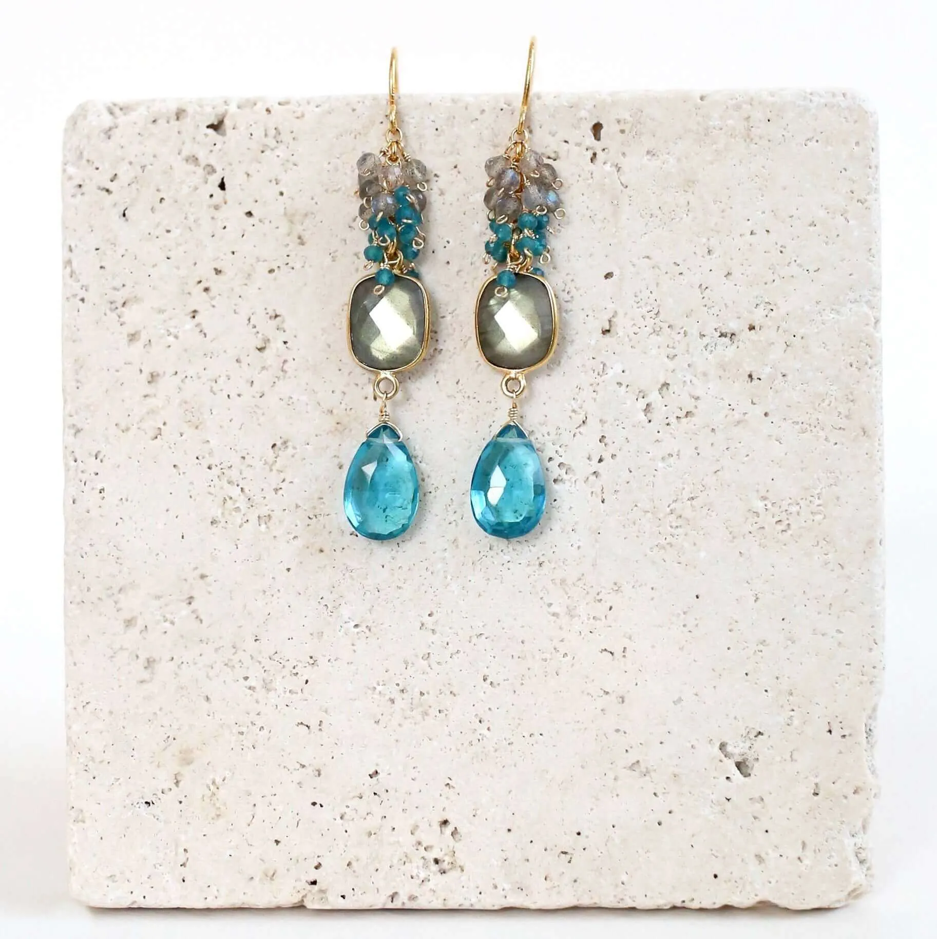 Labradorite Bezel Cluster Earrings