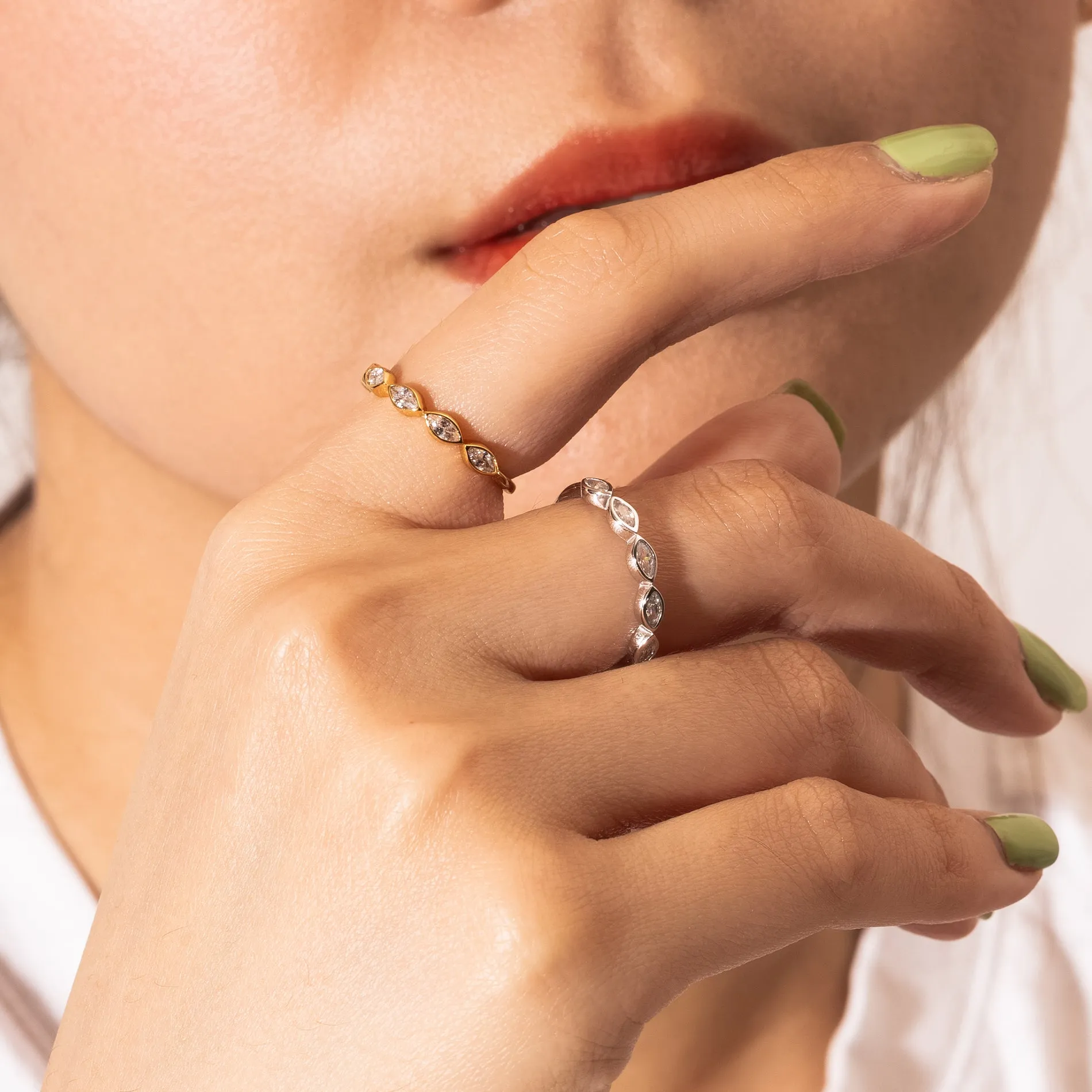 Marquise Bar CZ Silver Ring