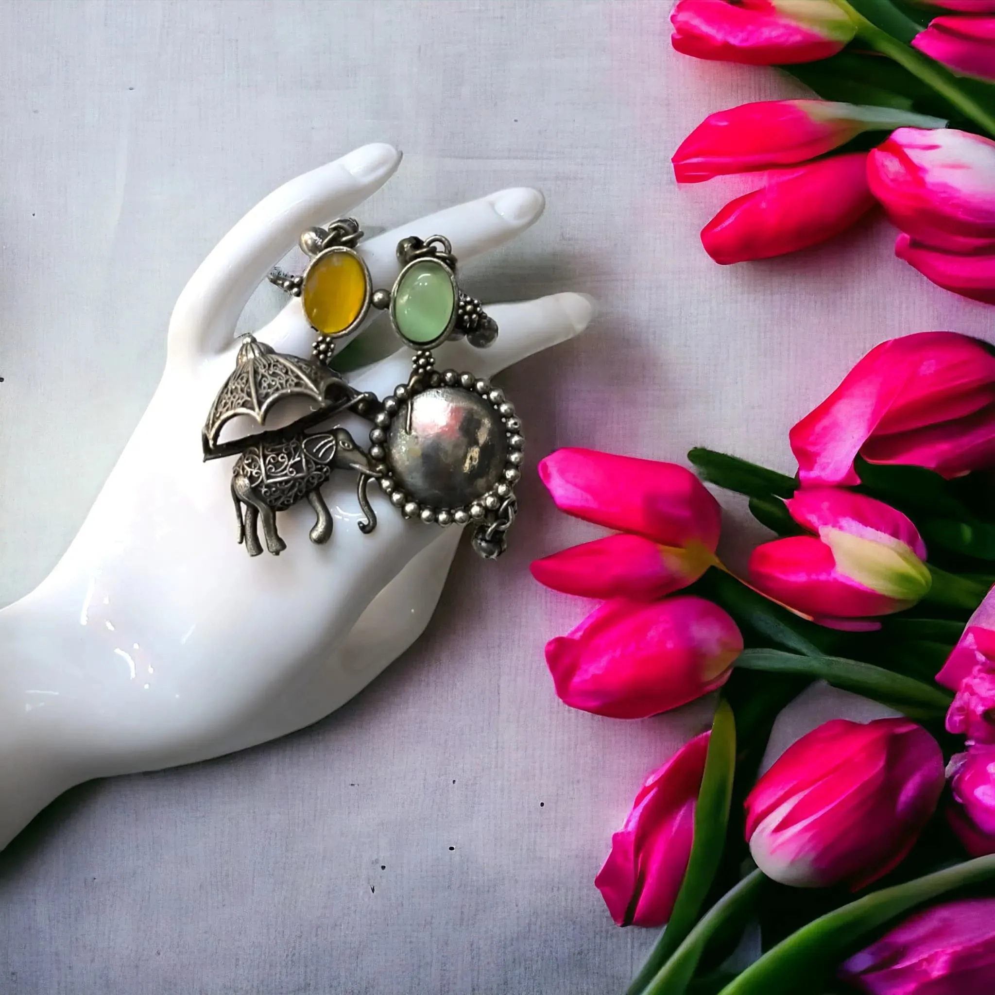 Meera Silver Lookalike Oxidised Finger Ring