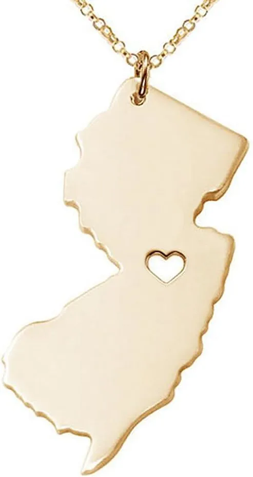 Meiligo 18K Gold Silver Country Map Charm Pendant New Jersey State Map Necklace Jewelry