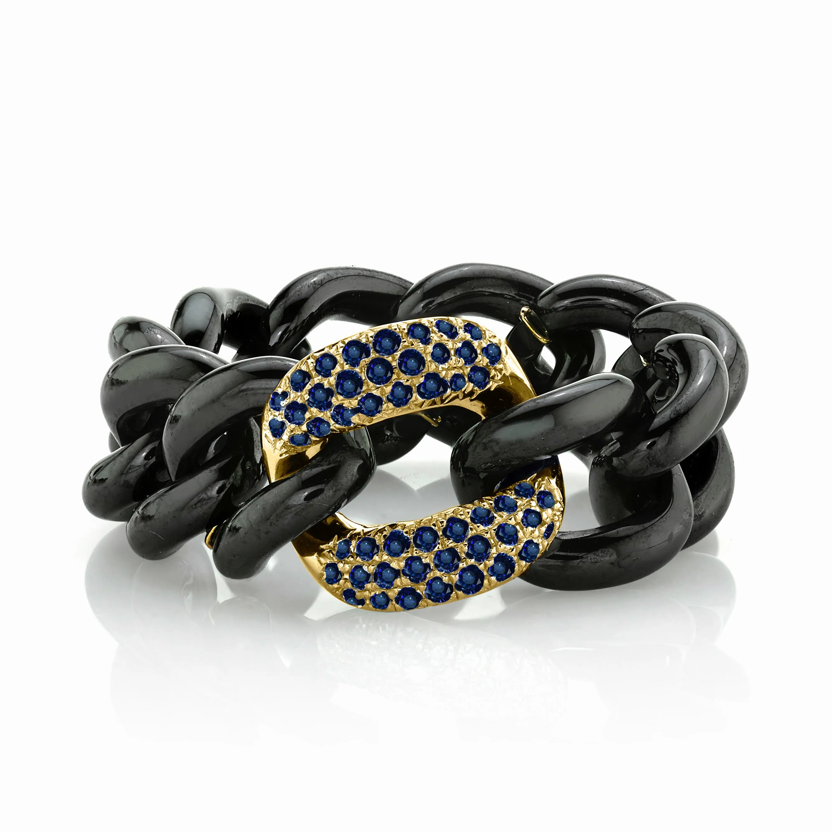 MEN'S BLUE SAPPHIRE  & BLACK CERAMIC MEDIUM LINK RING