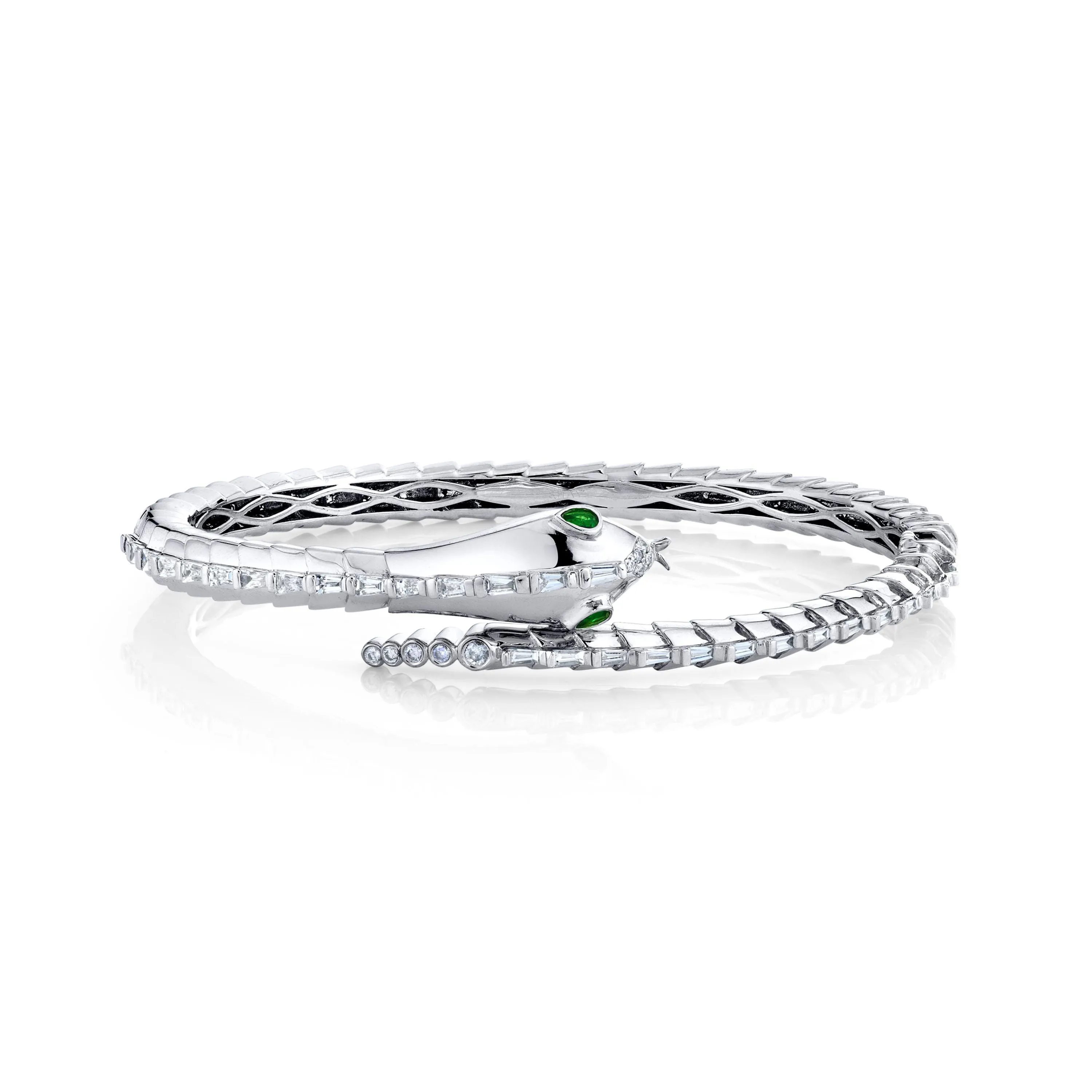 MEN'S DIAMOND & GREEN GARNET SNAKE CUFF