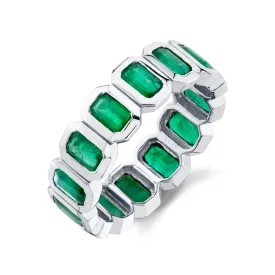 Mens Classic Emerald Eternity Band with Bezel Setting