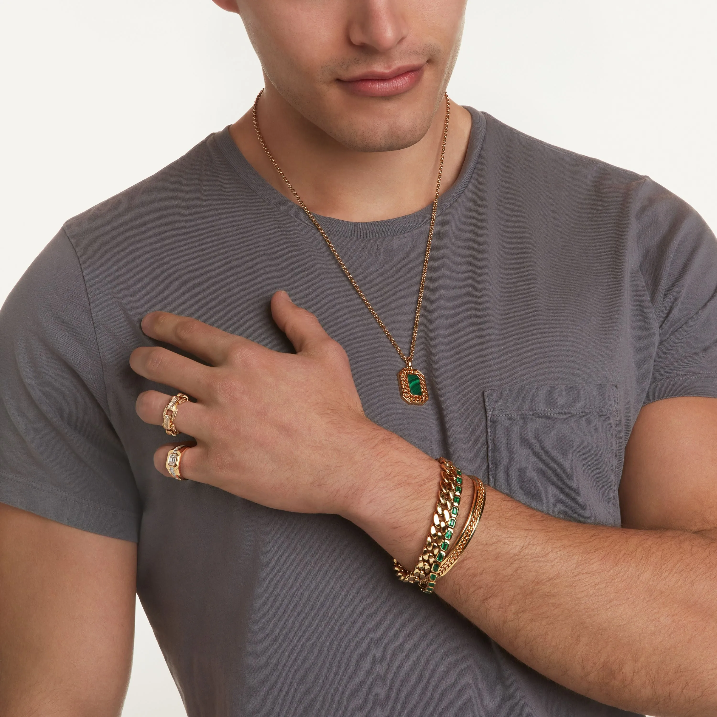 MEN'S EMERALD BEZEL STRETCH BRACELET