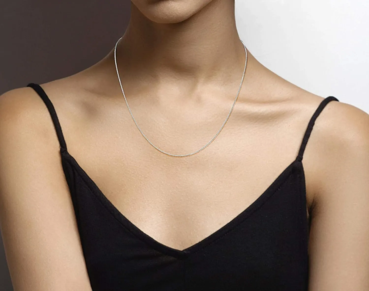 Miabella Italian Sterling Silver or 18K Gold Plated Silver Thin 1mm Box Chain Necklace for Women, Made in Italy