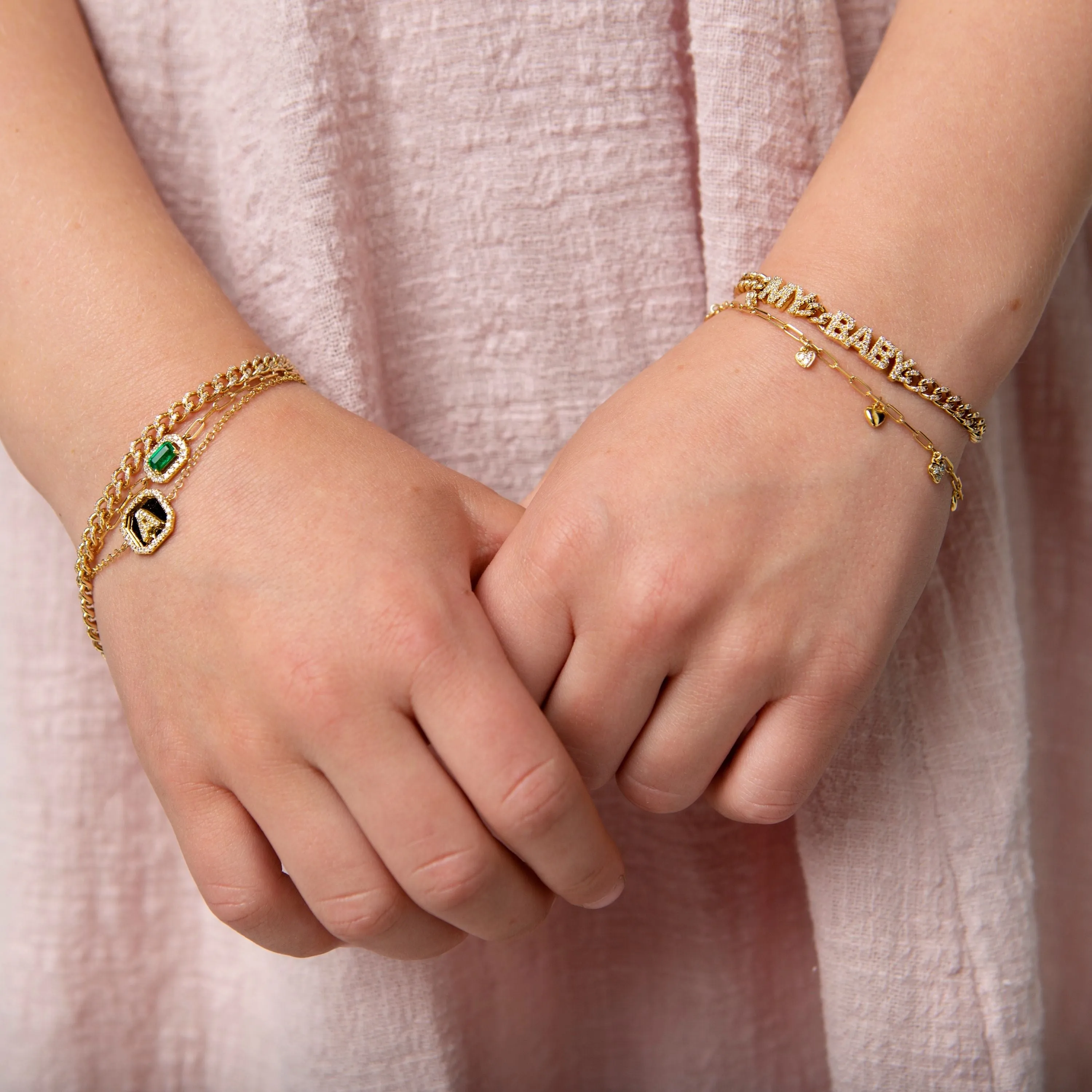 MINI ME PINK SAPPHIRE & DIAMOND HALO DROP BRACELET