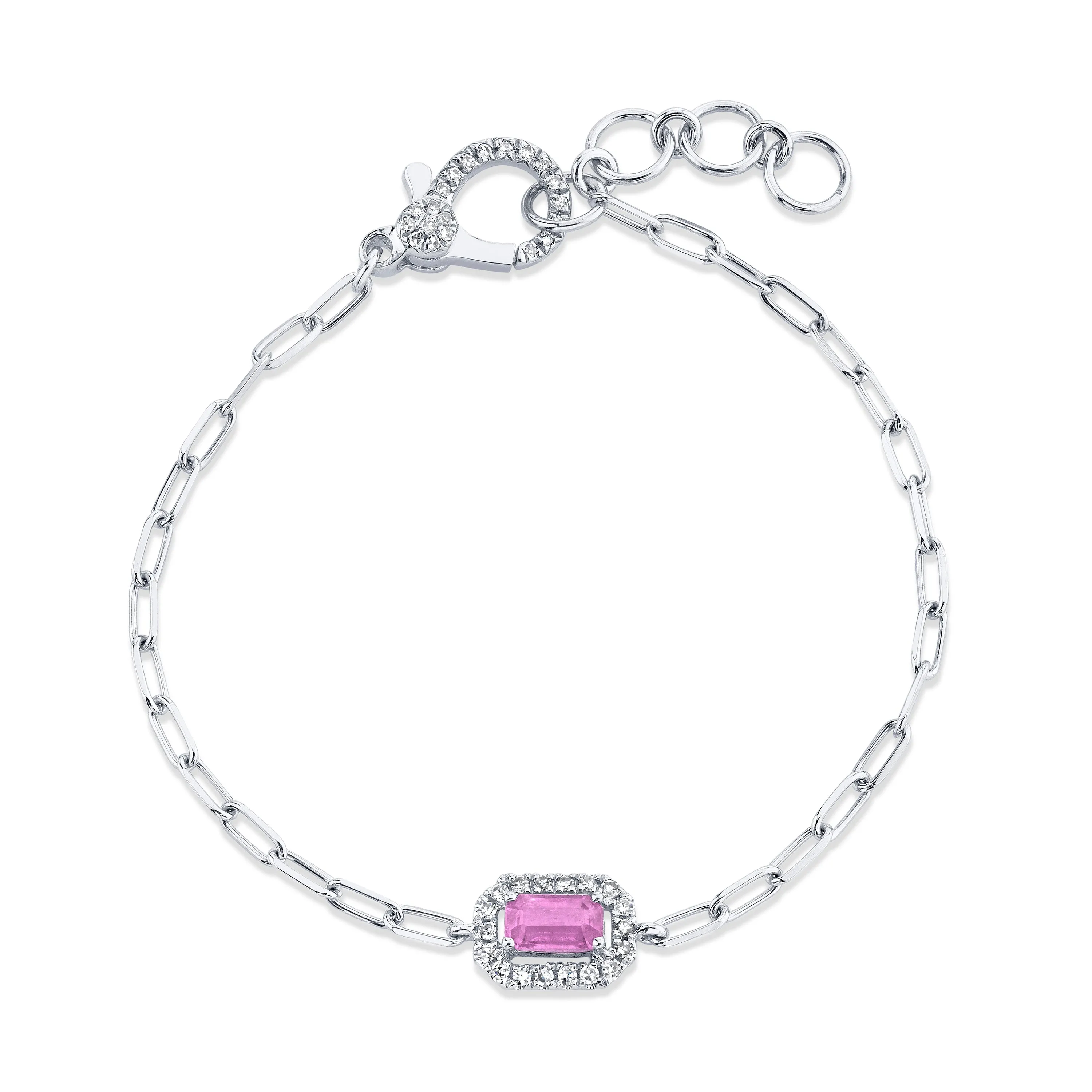 MINI ME PINK SAPPHIRE & DIAMOND HALO DROP BRACELET