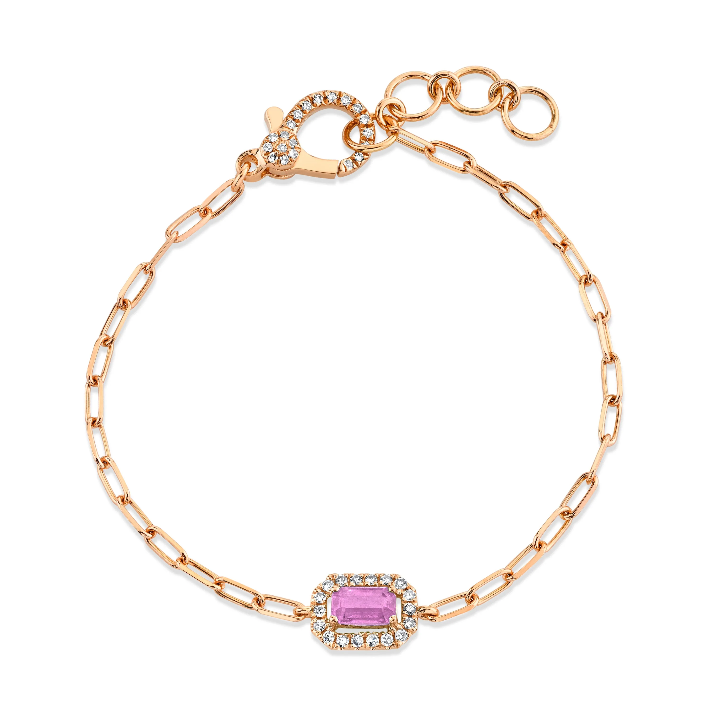 MINI ME PINK SAPPHIRE & DIAMOND HALO DROP BRACELET